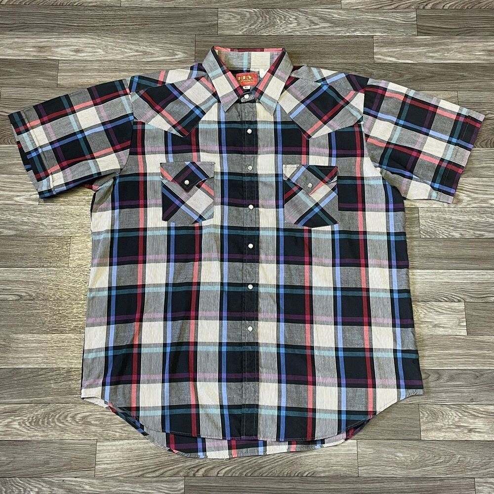 Vintage Ely Plains Western Pearl Snap Shirt Men’s XL Multicolor Plaid Cowboy